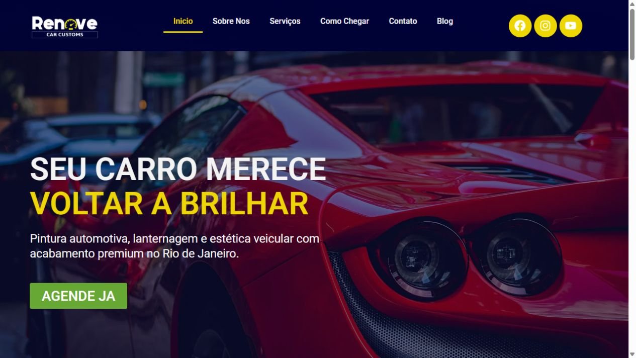 Captura actual de Renove Car Customs, web de pintura y estética automotriz en Río de Janeiro
